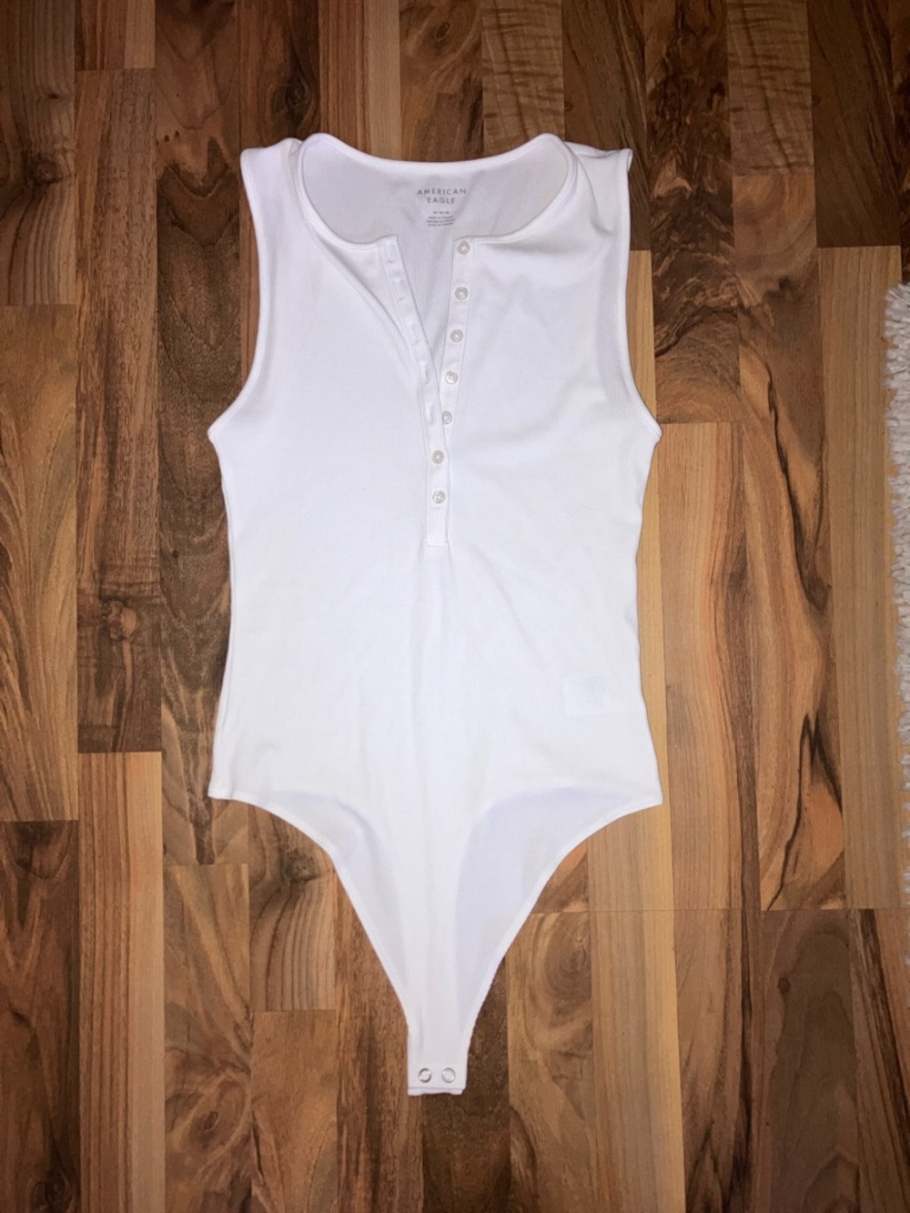 American Eagle Ribbed Henley white thong bodysuit women’s Sz M